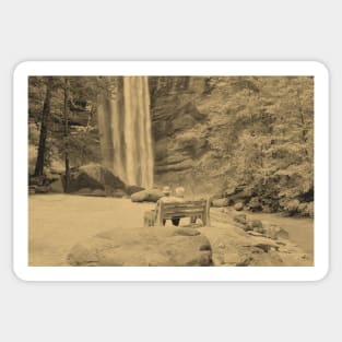 Vintage Newspaper Filtered Couple at Toccoa Falls Sticker